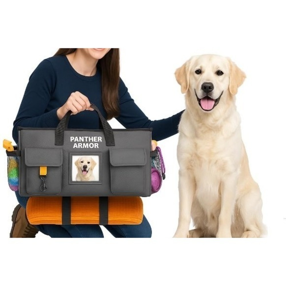 Panther Armor Dog Travel Bag Hanging Dog Organizer & Pet Storage Tote Bag Gray